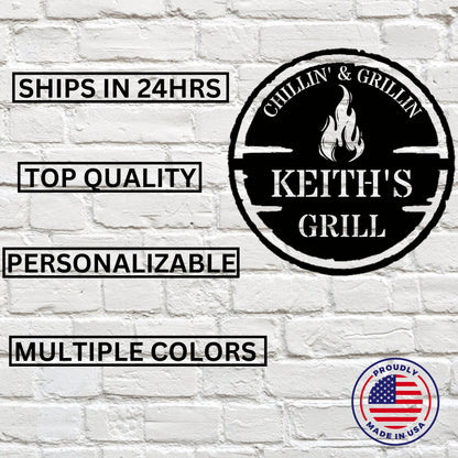 Personalized Metal Grilling Sign / Metal Grill Sign / Metal BBQ Smoker and Grill Sign / Grilling Gift for Dad, Grandpa, Papa / Father's Day