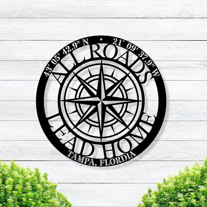 Personalized Compass Metal Sign / Custom Coordinates Sign / Nautical Decor / Patina Compass / Metal Compass Decor / Custom Metal Compass