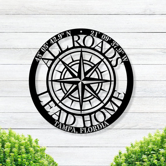 Personalized Compass Metal Sign / Custom Coordinates Sign / Nautical Decor / Patina Compass / Metal Compass Decor / Custom Metal Compass