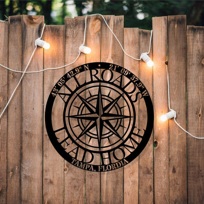 Personalized Compass Metal Sign / Custom Coordinates Sign / Nautical Decor / Patina Compass / Metal Compass Decor / Custom Metal Compass