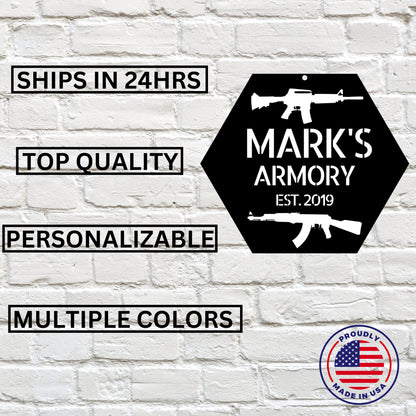 Metal Armory Sign / Personalized Armory Sign / Custom Gun Room Sign / Gun Decor / Mancave Sign / Metal Sign / Fathers Day Gift / Wall Art