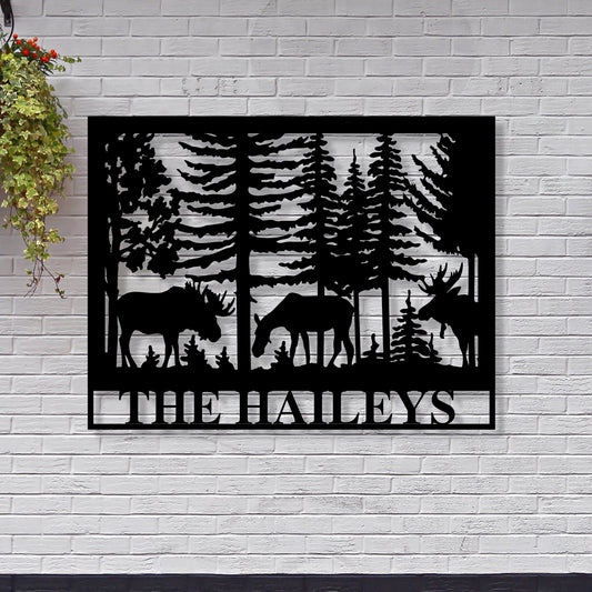 Personalized Moose Metal Cabin Sign / Cabin Sign / Hunting Sign / Moose Sign / Customized Family Name Sign / Custom Last Name Monogram