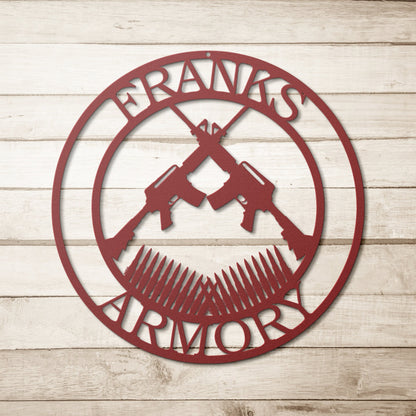 Personalized metal armory sign / gun sign / gift for dad / ar-15 sign / custom gun sign / custom armory sign / mancave sign / custom sign