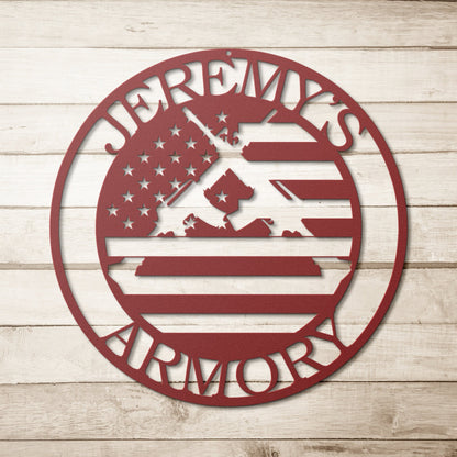 Personalized metal armory sign / gun sign / gift for dad / ar-15 sign / custom gun sign / custom armory sign / mancave sign / custom sign